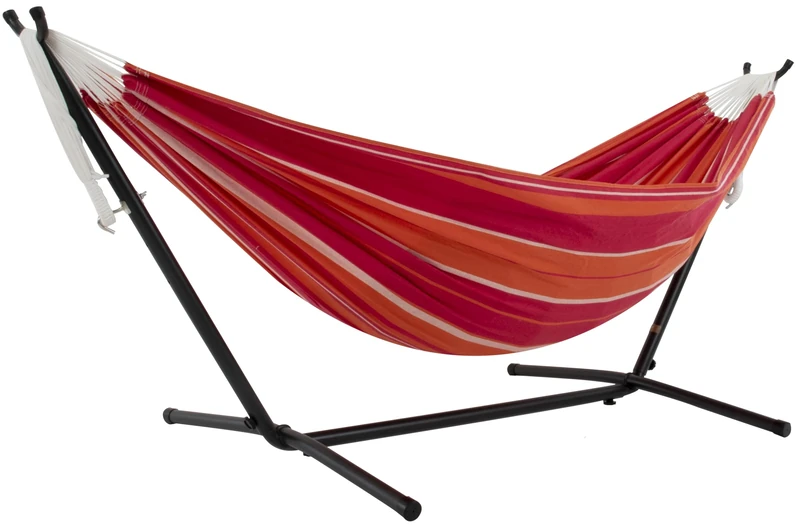 Vivere UHSDO8-36 Double Cotton Hammock with Space-Saving Steel Stand Including Carrying Bag, Mimosa