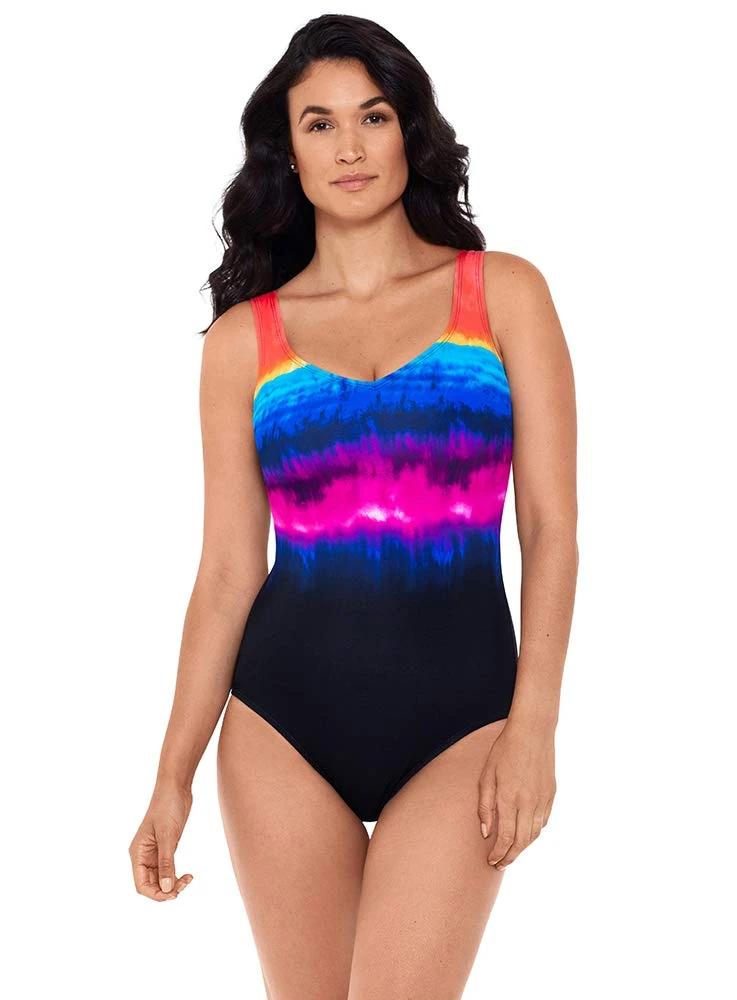 Reebok Women's Swimwear Sport Fashion Party in My Cabana V-Neckline Soft Cup One Piece Swimsuit