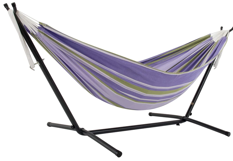 Vivere UHSDO8-37 Double Cotton Hammock with Space-Saving Steel Stand Including Carrying Bag, Tranquility