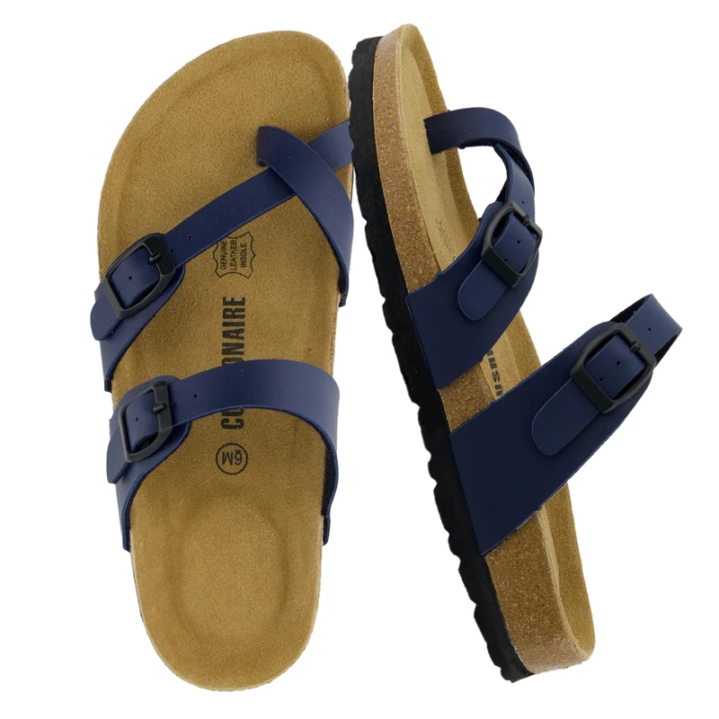 CUSHIONAIRE Women's Luna Cork Footbed Sandal with +Comfort, Navy Nappa, 4.5 UK