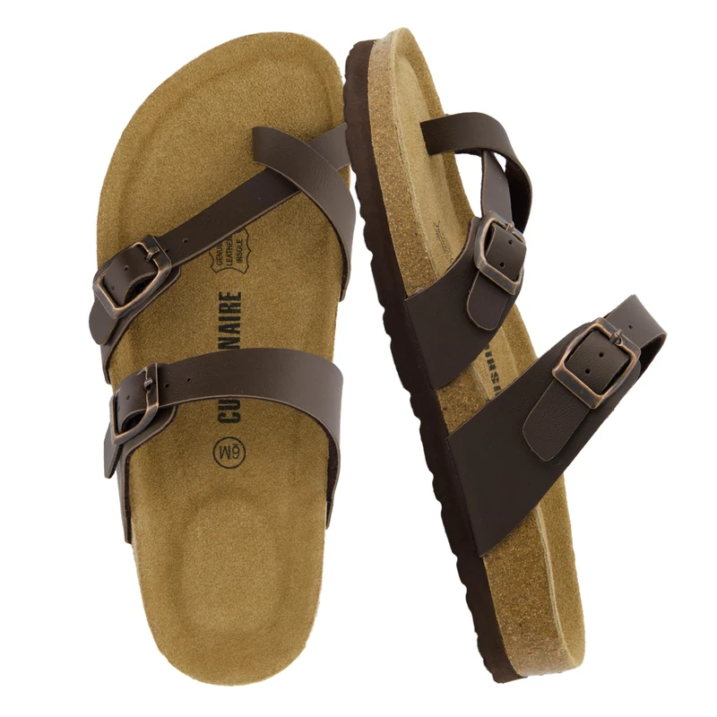 CUSHIONAIRE Women's Luna Cork Footbed Sandal with +Comfort, Brown Nappa, 7.5 UK