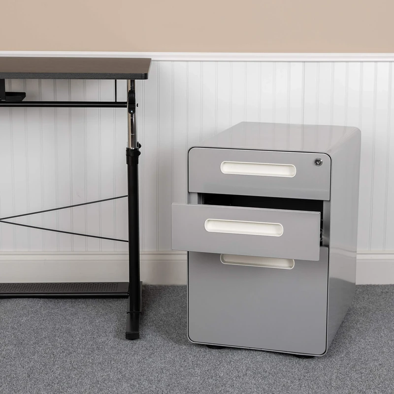 Flash Furniture Wren Ergonomic 3-Drawer Mobile Locking Filing Cabinet with Anti-Tilt Mechanism and Hanging Drawer for Legal & Letter Files, Gray - Image 1