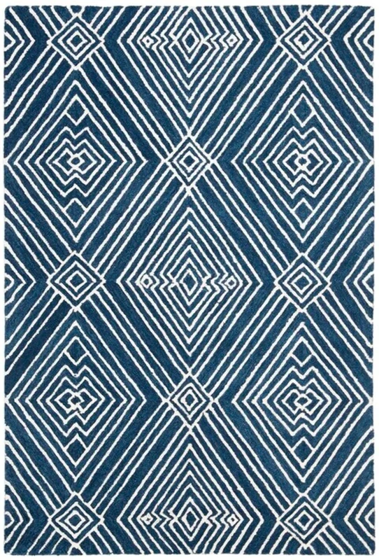 Safavieh Transitional Indoor Hand Tufted Rectangle Area Rug, Lauren Collection, LRL6608, in Indigo Blue / Ivory, 122 X 183 cm for Living Room, Bedroom or Any Indoor Space