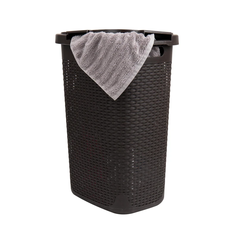Mind Reader Basket Collection, Slim Laundry Hamper, 60 Liter (15kg/33lbs) Capacity, Cut Out Handles, Attached Hinged Lid, Ventilated, 17.65"L x 13.75"W x 24.15"H, Brown - Image 1