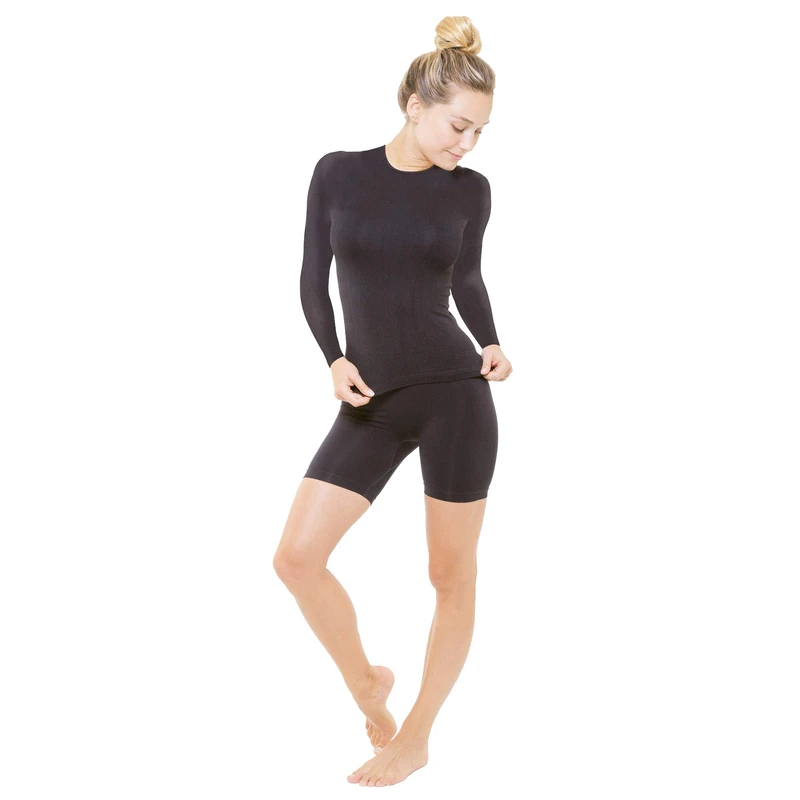 Sveltek Women's Slimming Long-Sleeved T-Shirt and Shorty, womens, ENS07, Black, FR : Taille Unique (Taille Fabricant : S/M)