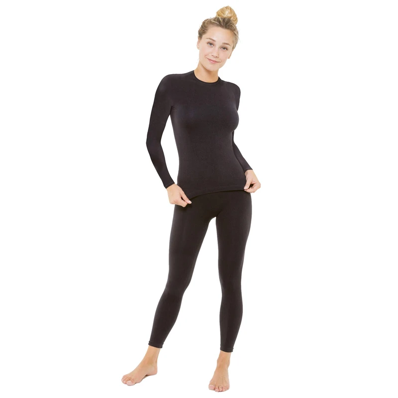 Sveltek Women's Slimming T-Shirt with Long Sleeves and Leggings One Size Black