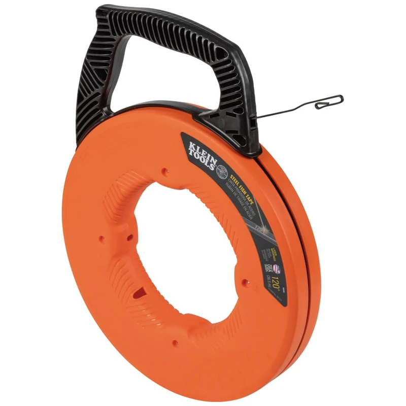 Fish Tape, Steel Wire Puller with Double Loop Tip, Optimized Housing and Handle, 3 mm x 36.6 m, Klein Tools 56333