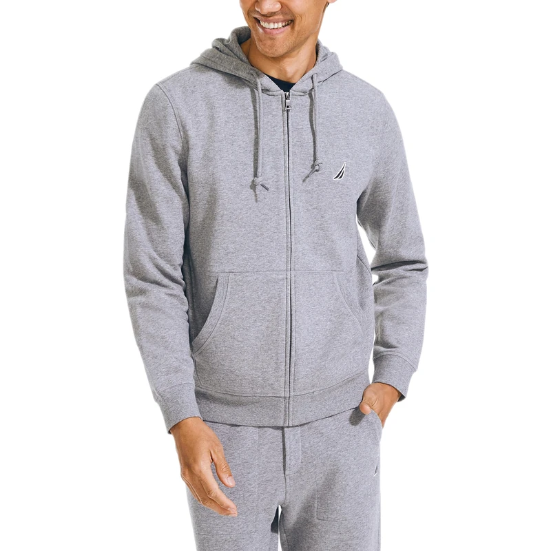 Nautica Men's Anchor Fleece Full-Zip Hoodie Hooded Sweatshirt, Stone Grey Heather, XLarge