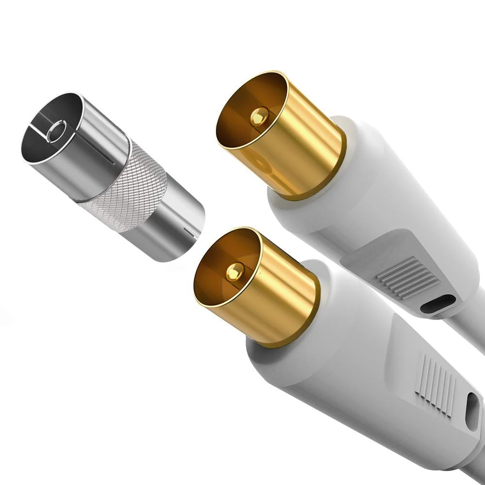 Ancable 0.5M TV Aerial Coaxial Cable Male to Male, Satellite Cable RF TV Antenna Coax Lead to PAL Male Gold Plated Connectors White Flylead for Sky/SkyHD, Virgin,TV, VCR or DVD players with Coupler