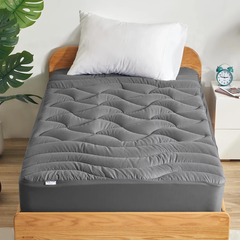 SLEEP ZONE Cooling Twin Mattress Topper for Single Bed, Premium Zoned Cool Mattress Pad Cover, Padded Mattress Protector Breathable Washable, Deep Pocket 8-21" (Grey, Twin, 39 x 75)