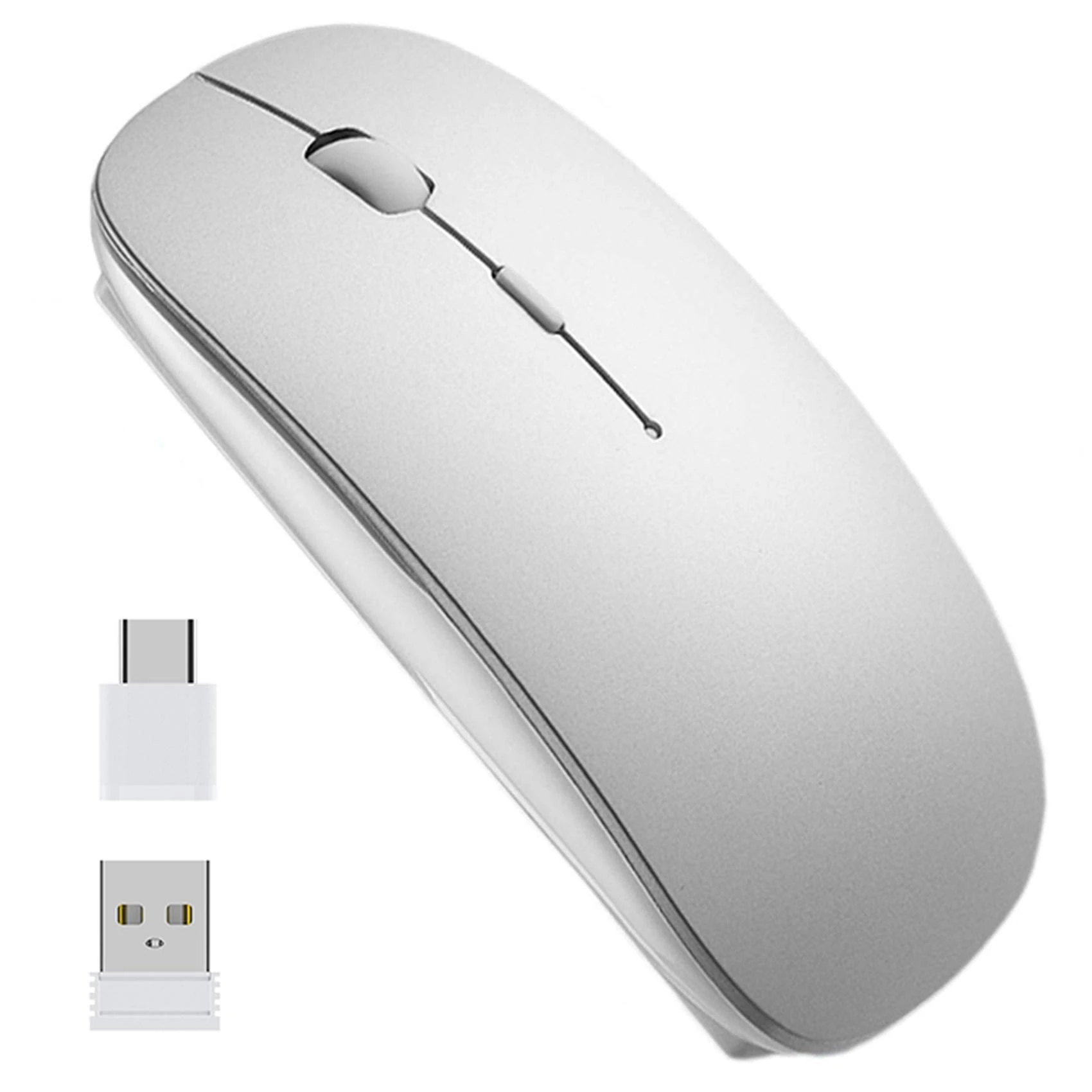 EasyULT Wireless Mouse, 2.4GHz with USB Mini Receiver & USB-C Receiver, Rechargeable Noiseless Mini Mouse, 1600 DPI Adjustable, or Laptop, PC, Computer, Desktop,Notebook,Macbook,Chromebook-Silver