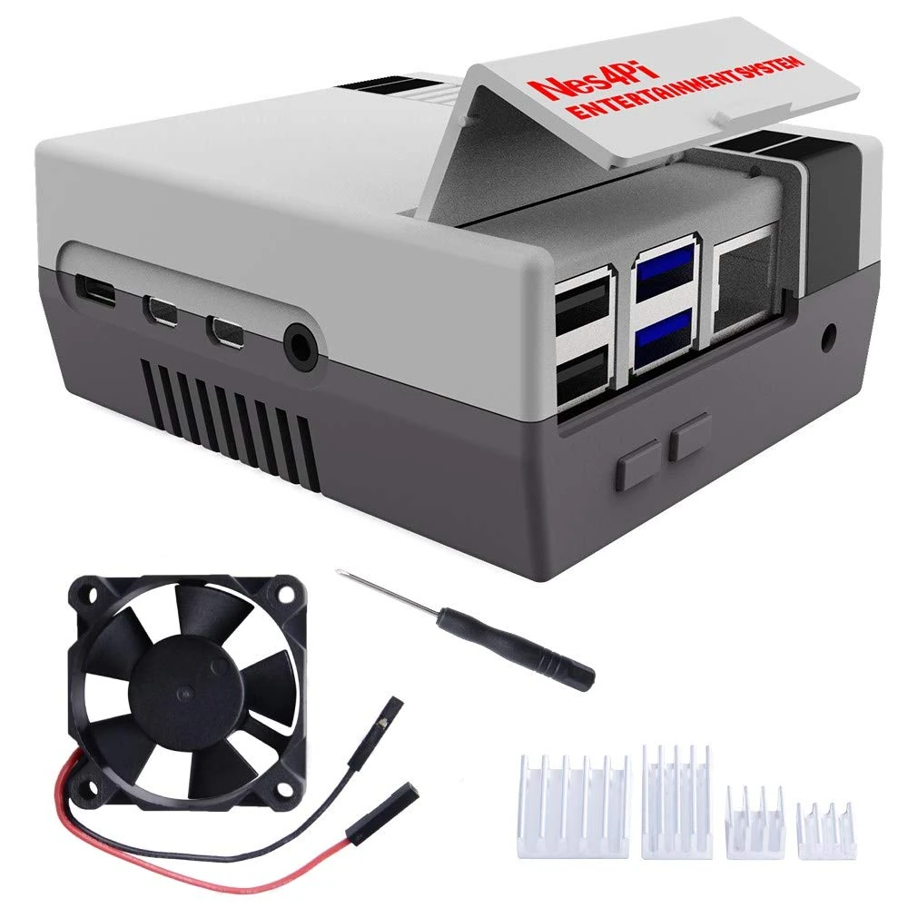 DVOZVO Retro Gaming Nes4Pi Case for Raspberry Pi 4 Model B, RPi 4 Case with Fan RPi Cooling Fan RPi Heatsinks for Raspberry Pi 4 Model B