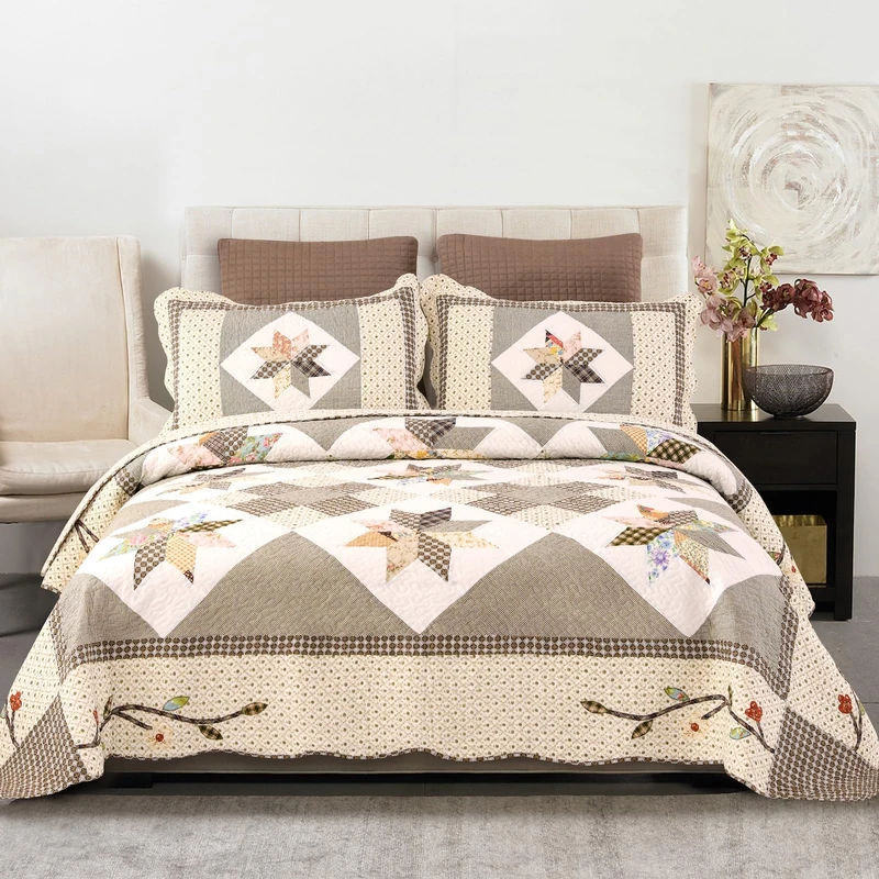 YAYIDAY Oversized Queen Bedspread Patchwork Quilt Set (110x118 Inch)