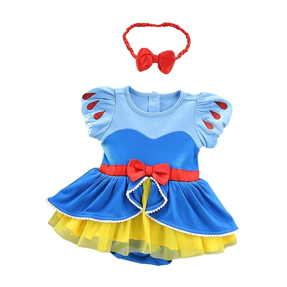 Lito Angels Baby Girls Princess Snow White Bodysuit Onesie Romper with Headband, Infant Fancy Dress Up Costume Birthday Party Outfits, Age 6-9 Months