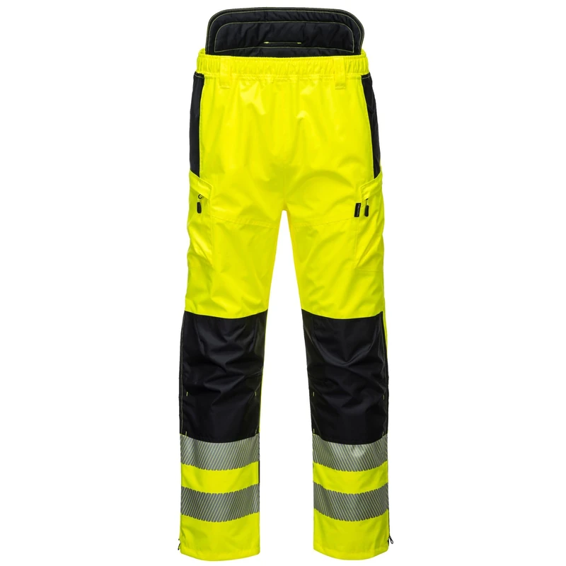 Portwest PW342 PW3 Men's Hi-Vis Extreme Waterproof Rain Trousers with Pockets - Reflective High Viz Outdoor Safety Workwear, Yellow/Black, XXL