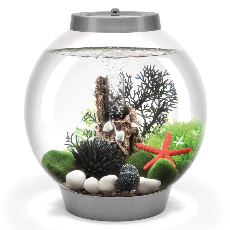 biOrb CLASSIC 15 Aquarium (Silver, 15 Litres), Perfect Beginner Fish Tank With Integrated LED Lights, Quick & Easy To Set Up, 360-Degree View Aquarium With 5-Step Filtration System, Acrylic Fish Tank