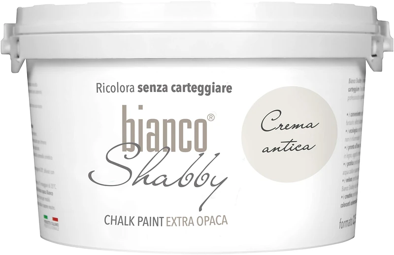 bianco Shabby® Crema Antica (Antique Cream) Water-Based Chalk Paint for All Surfaces – Extra Matt Finish (2.5 Litres)