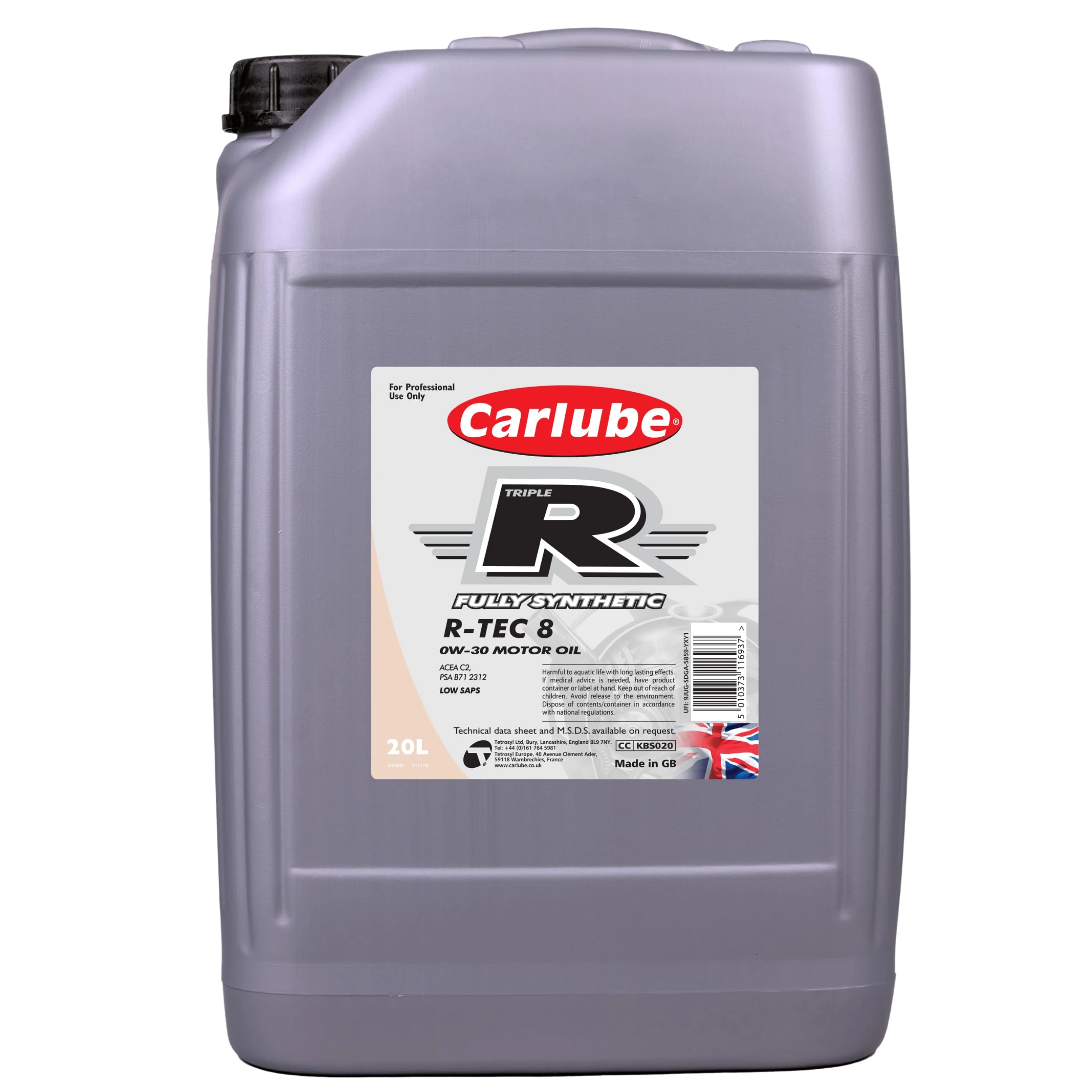 Carlube Triple R 0W-30 ACEA C2, PSA Fully Synthetic Engine Oil R-TEC 8 20L