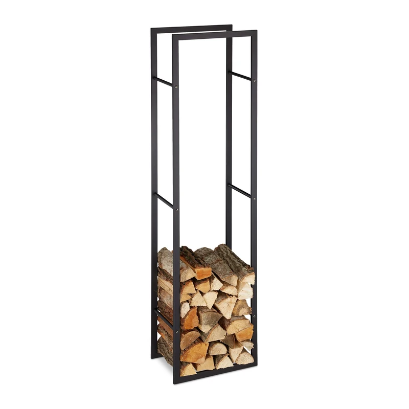 Relaxdays Indoor Firewood Rack, Tall Log Storage Shelf for Fireplace & Oven, Steel, HxWxD: 170x44.5x30 cm, Black, 170 x 44.5 x 30 cm,10028772