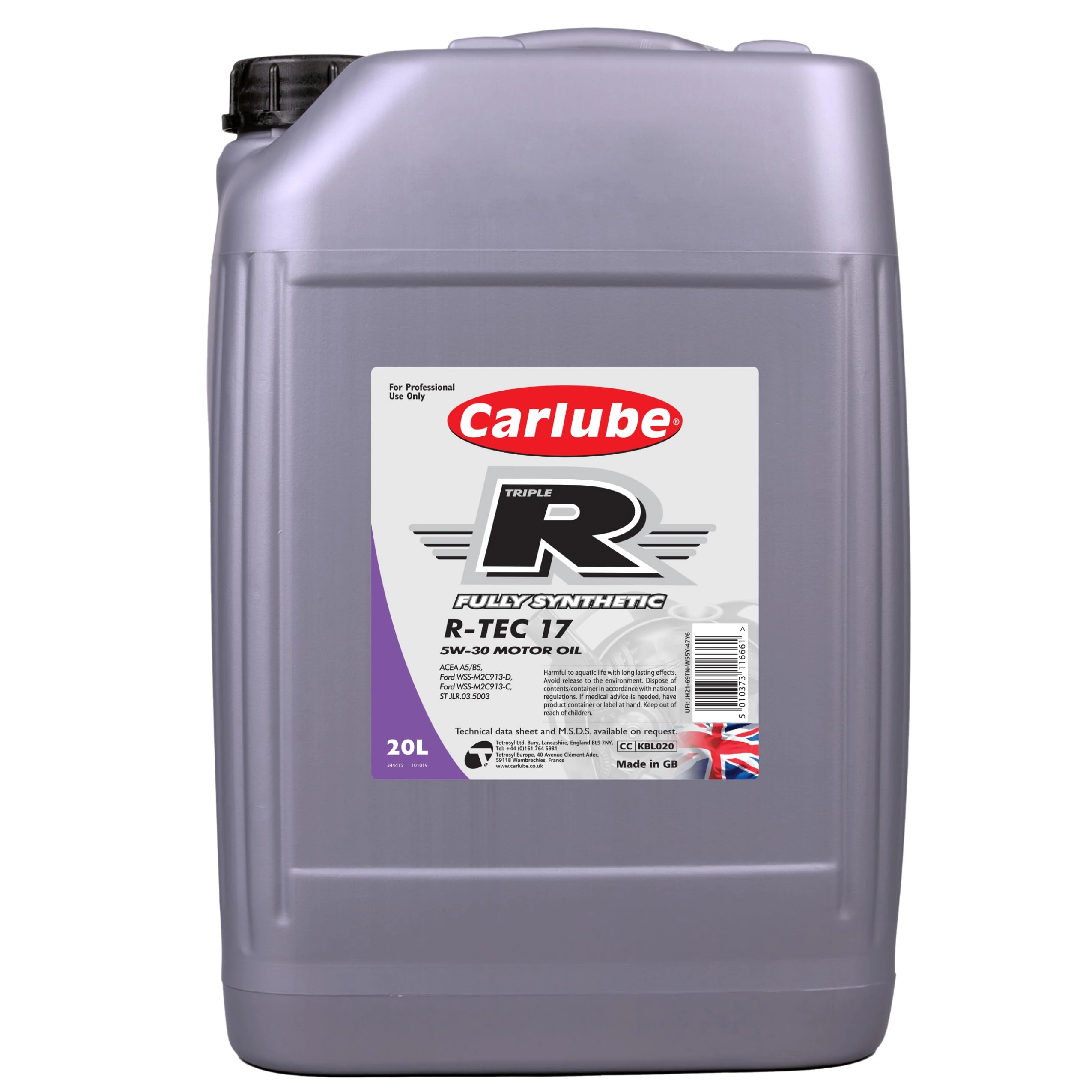 Carlube Triple R 5W-30 ACEA A5/B5, API SP Fully Synthetic Engine Oil R-TEC 17 20L