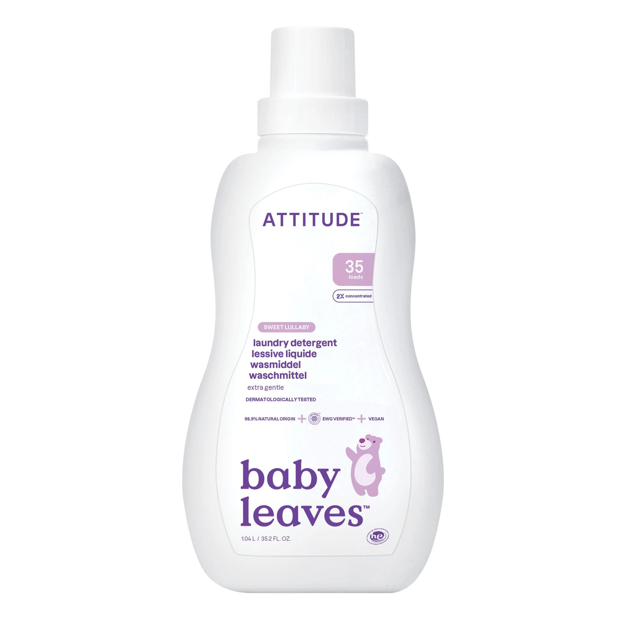 ATTITUDE Baby Laundry Detergent Liquid, EWG Verified, Safe for Baby Clothes, Infant and Newborn, Vegan and Naturally Derived Washing Soap, HE Compatible, Sweet Lullaby, 35 Loads, 1.04 Litres