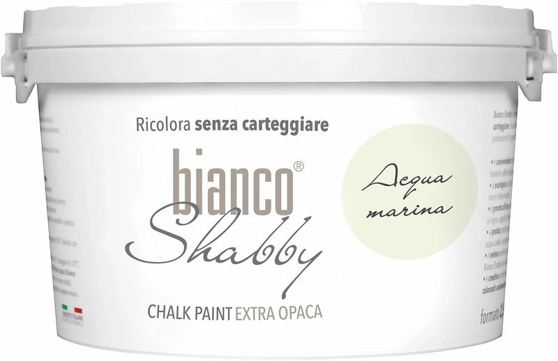 bianco Shabby® Acqua Marina (Aqua Marine) Water-Based Chalk Paint for All Surfaces – Extra Matt Finish (2.5 Litres)