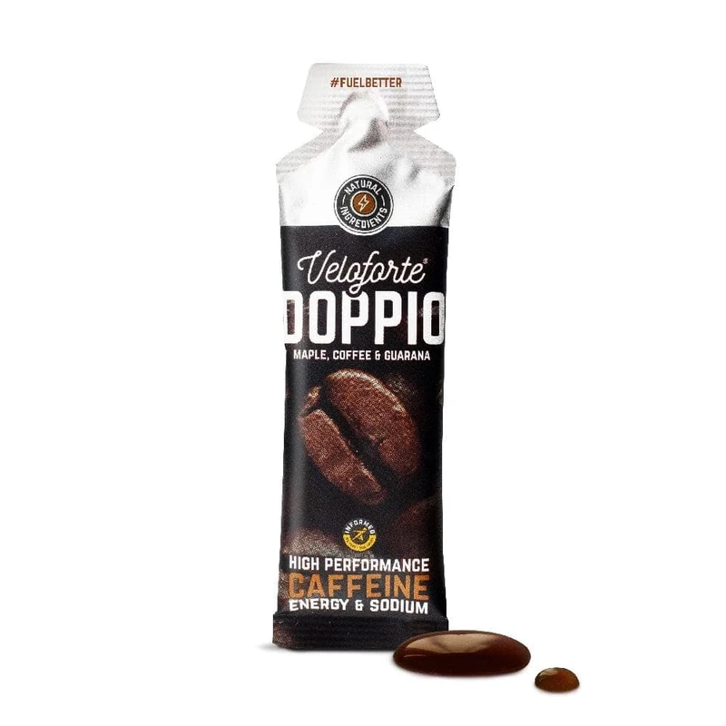 Veloforte Doppio Natural Energy Gels 24 Pack Maple, Coffee & Guarana, 22g Dual Carb Fast Release Energy with Electrolytes, 75mg Caffeine, Vegan & Gluten Free, For Running, Marathons, Cycling and Tri