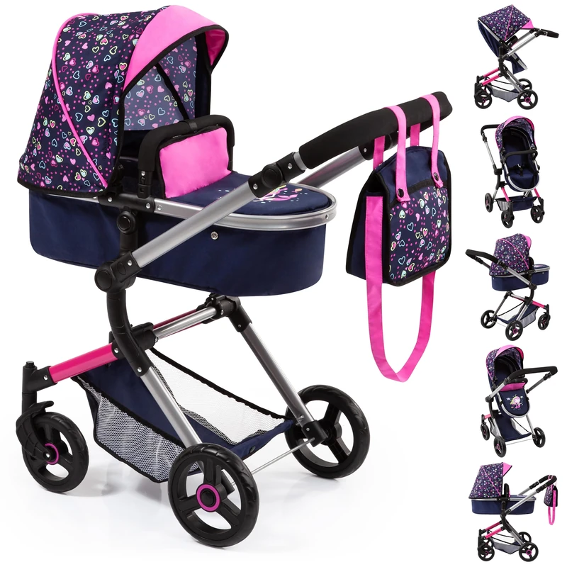 Bayer Design 18417AA Dolls Pram NEO Vario, stroller, bag, convertible, foldable, adjustable, reversible handle