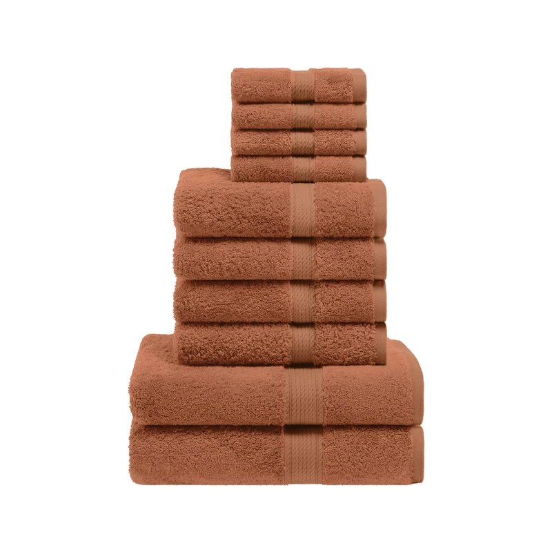 Superior Egyptian Cotton Solid Towel Set, Washcloths 13” x 13”, Hand Towels 20” x 30”, Bath Towels 30” x 55", 800 GSM, Rust, 10-Pieces