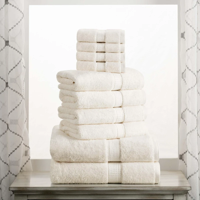 Superior Egyptian Cotton Pile 10 Piece Towel Set, Includes 2 Bath, 4 Hand, 4 Face Towels/Washcloths, Ultra Soft Luxury Towels, Thick Plush Essentials, Guest Bath, Spa, Hotel Bathroom, Cream