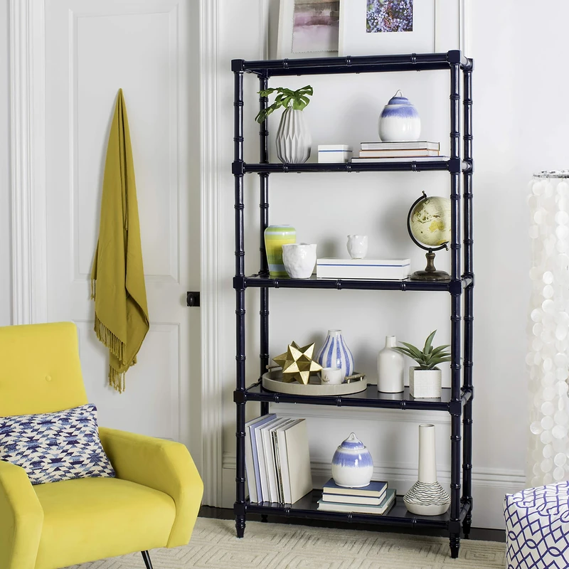 Safavieh Modern Wooden Bookshelf, in Navy, 90 X 35 X 200