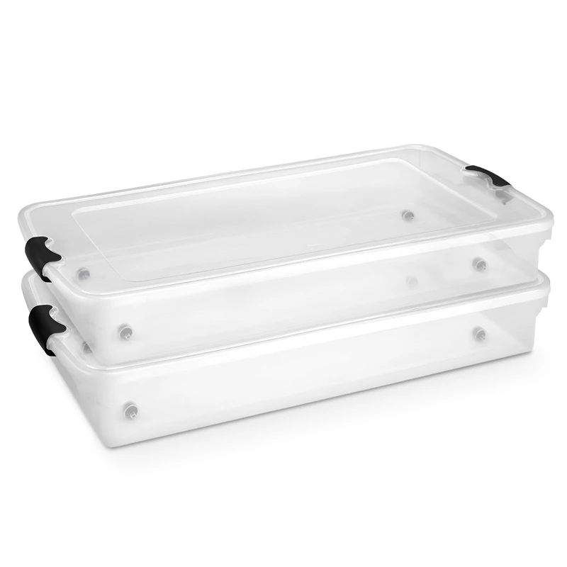 Homz 2 x Underbed Storage Box Durable Clear Base with Easy Grip Handles and Sliding Wheels