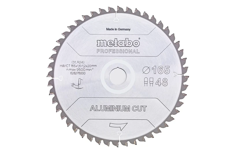 Metabo 628276000 628276000-Hoja de Sierra MKS Aluminium Cut Prof 165 x 20 mm Dientes Z48 FZ/TR, 5° Neg