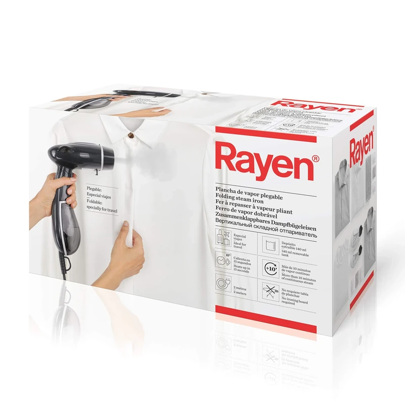 Rayen Vertical Steam Iron for Clothes with Removable Tank 140 ml | Portable Folding Plate Specially for Travel, Black, 26 x 16.5 x 12 cm - Image 1