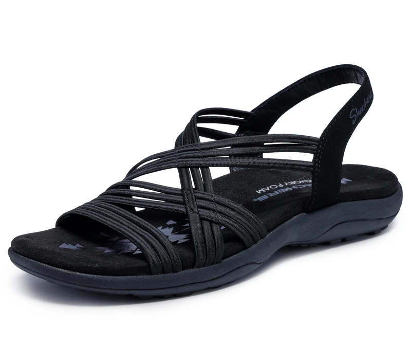 SKECHERS Women's Reggae Slim Simply Stretch Sandal, Black Gore, 3 UK