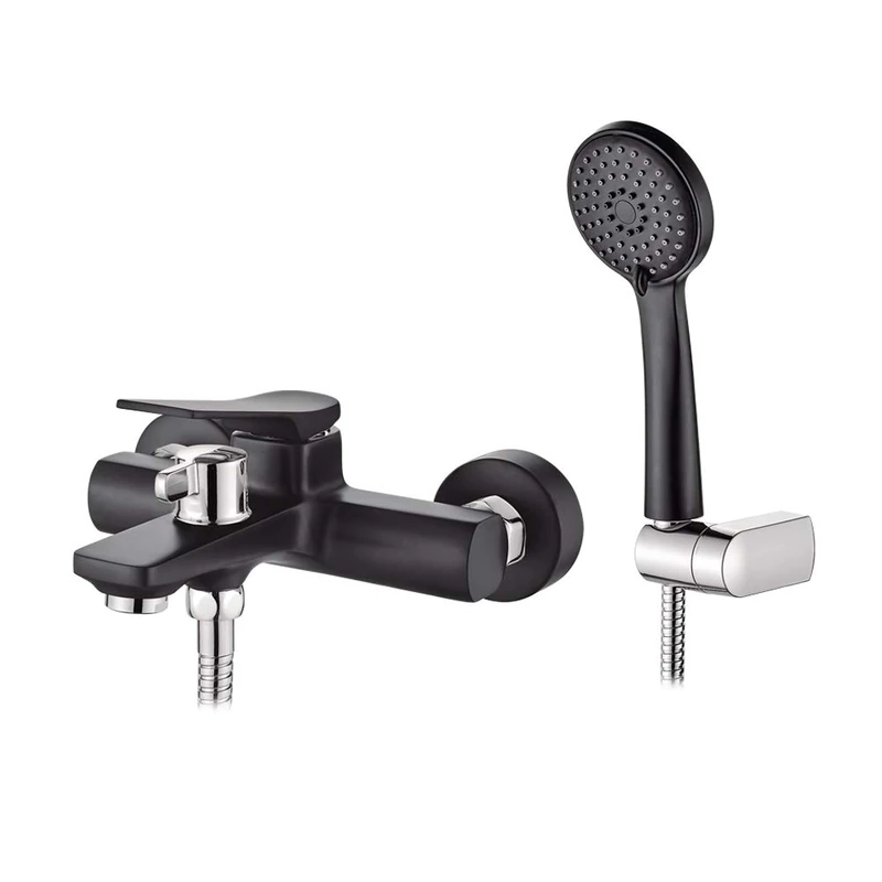 Ibergrif M13004B Praga, Single Lever Tub-Shower Mixer Tap Set with Handset, Black - Image 1