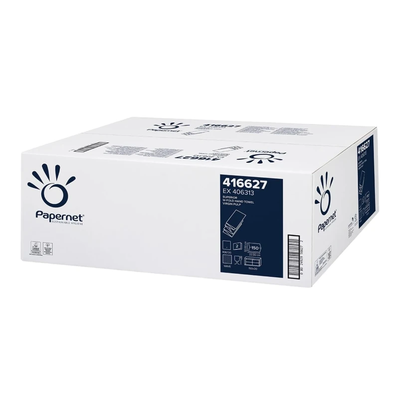 Papernet W-Fold Hand Towel 416627, Pure Cellulose White, 3,000 Disposable Paper Towels, 2 Ply, Open Dimensions 32x22cm