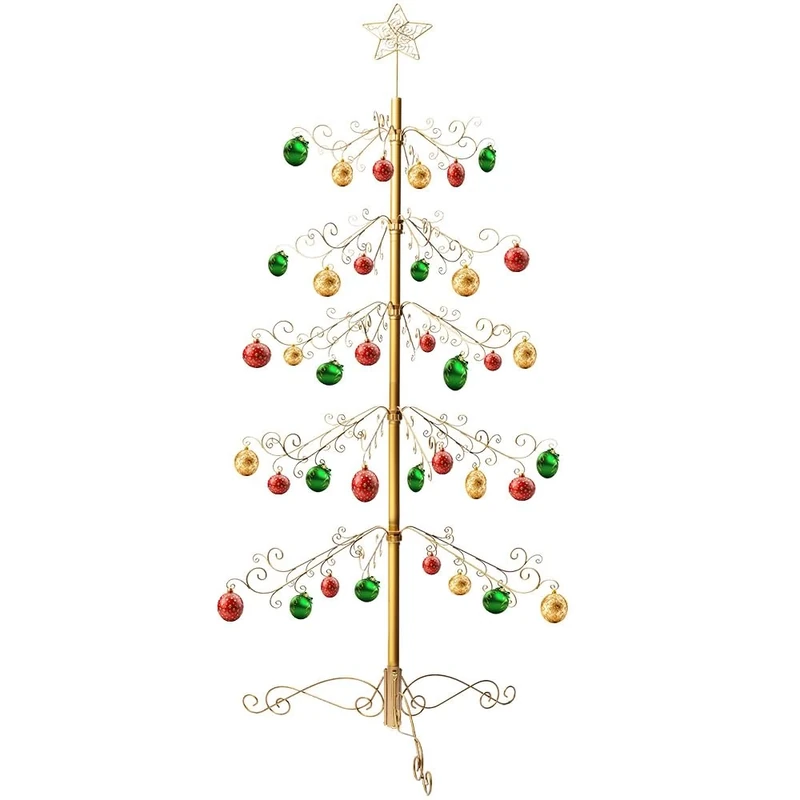 HOHIYA 84 Inch Ornament Display Tree Stand Metal Christmas Wrought Iron Hanger Hook for Halloween Hanging Decorations Eco Gift Gold - Image 1