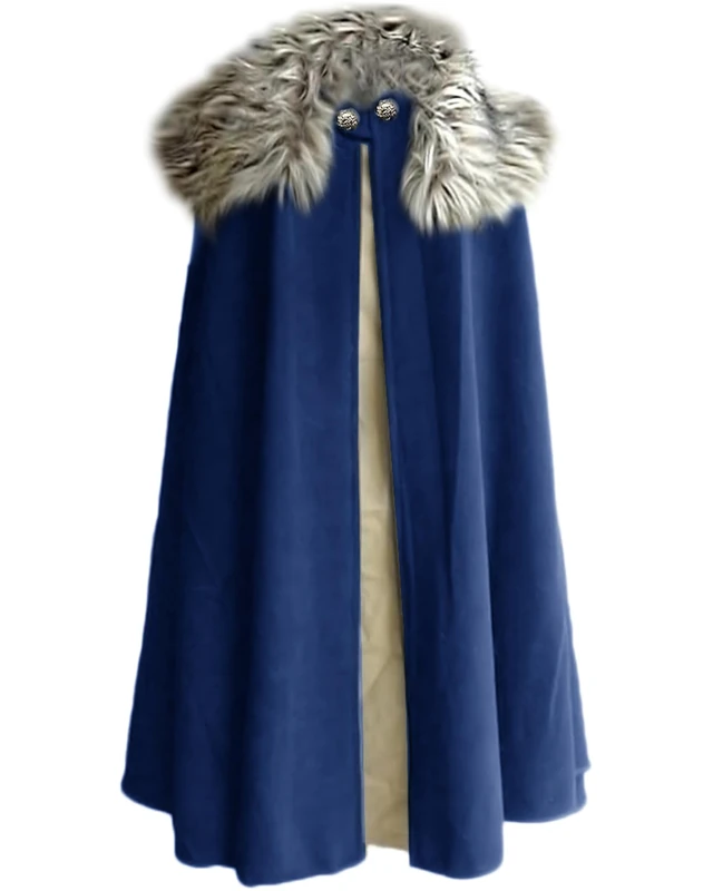 MSOrient Mens Medieval Viking Cloak Fur Cape Cosplay Costume Renaissance King With Fur Cloak Halloween Costume, Blue, S