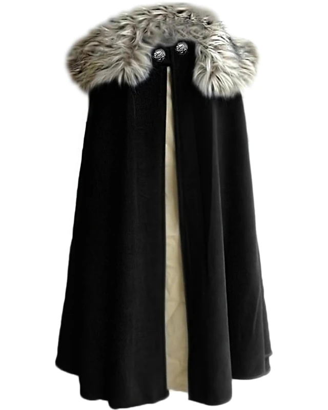 MSOrient Mens Medieval Viking Cloak Fur Cape Cosplay Costume Renaissance King With Fur Cloak Halloween Costume, Black, XXXL