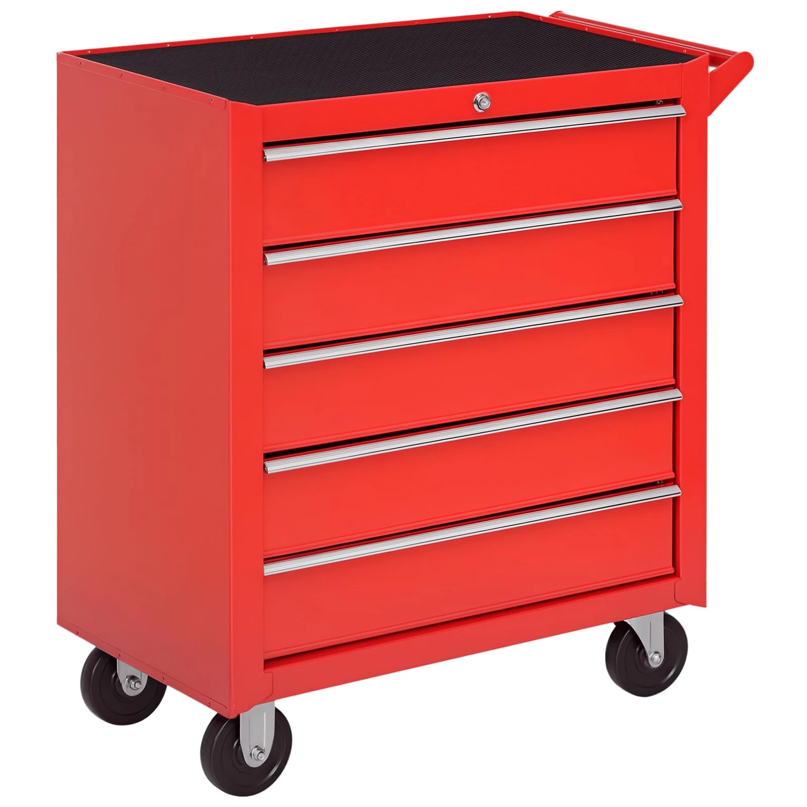 DURHAND Professional 5 Drawer Roller Tool Cabinet Storage Box Workshop Chest Garage 4 Smooth Wheels Wheeling Trolley w/Handle - Red