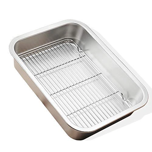 2X Stainless Steel Polished Baking Trays 31cm & 40cm with Rack by Chabrias LTD