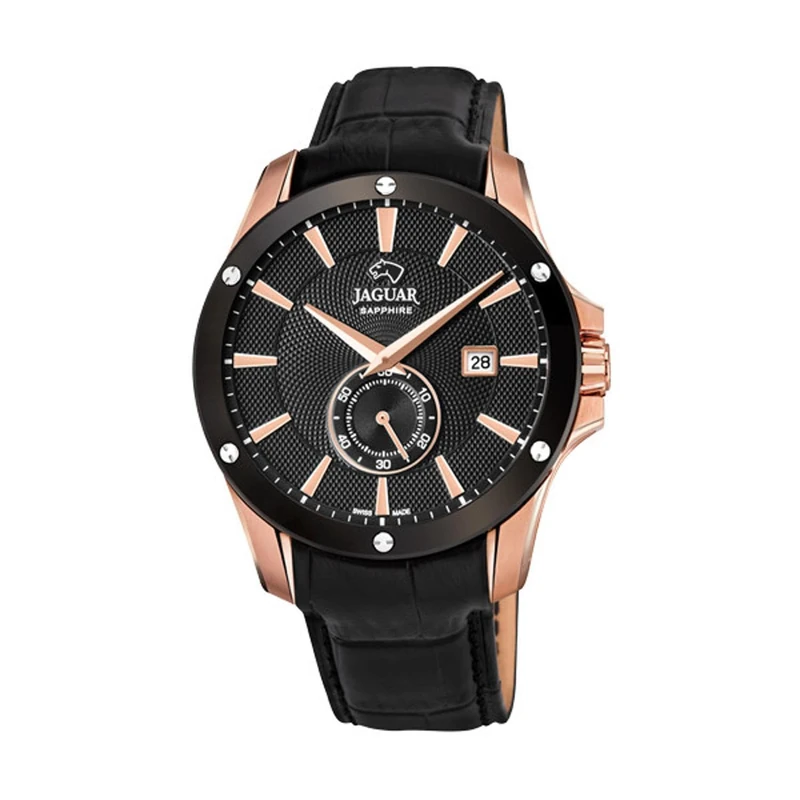 JAGUAR Watch Model J882/1 from the ACAMAR Collection, 44 mm Case Black Leather Strap for Men, one Size, Strip