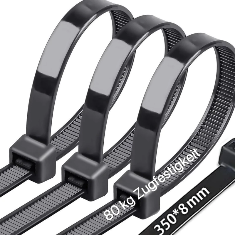 Caiery 100PCS Thick Long Cable Ties | Heavy Duty Tie Wraps | Premium Zip Ties | Nylon Cable Zip Ties | Black, 350mm X 8mm