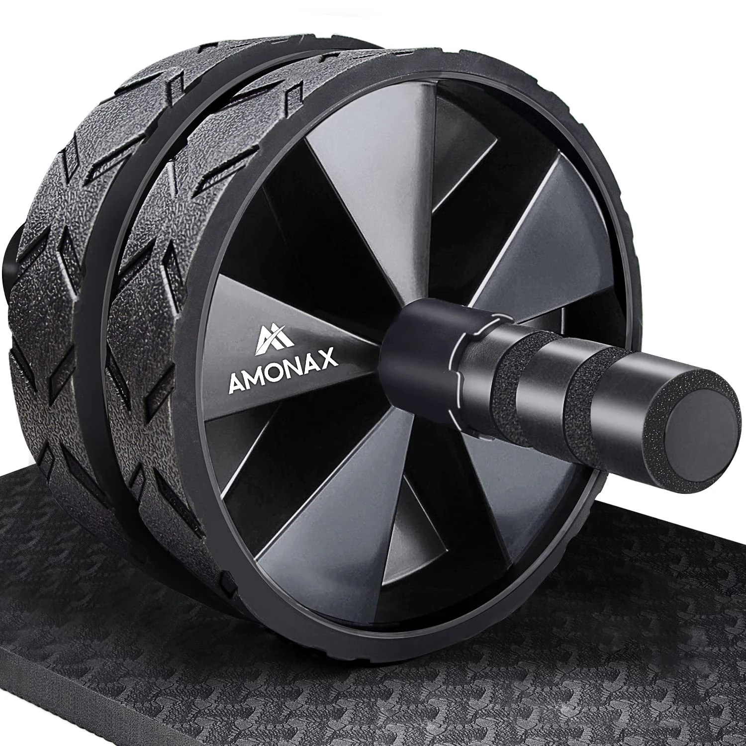 Amonax Convertible Ab Wheel Roller with Large Knee Mat for Core Abs Rollout Exercise. Double Wheel Set with Dual Fitness Strength Training Modes at Gym or Home (Black) (Black)