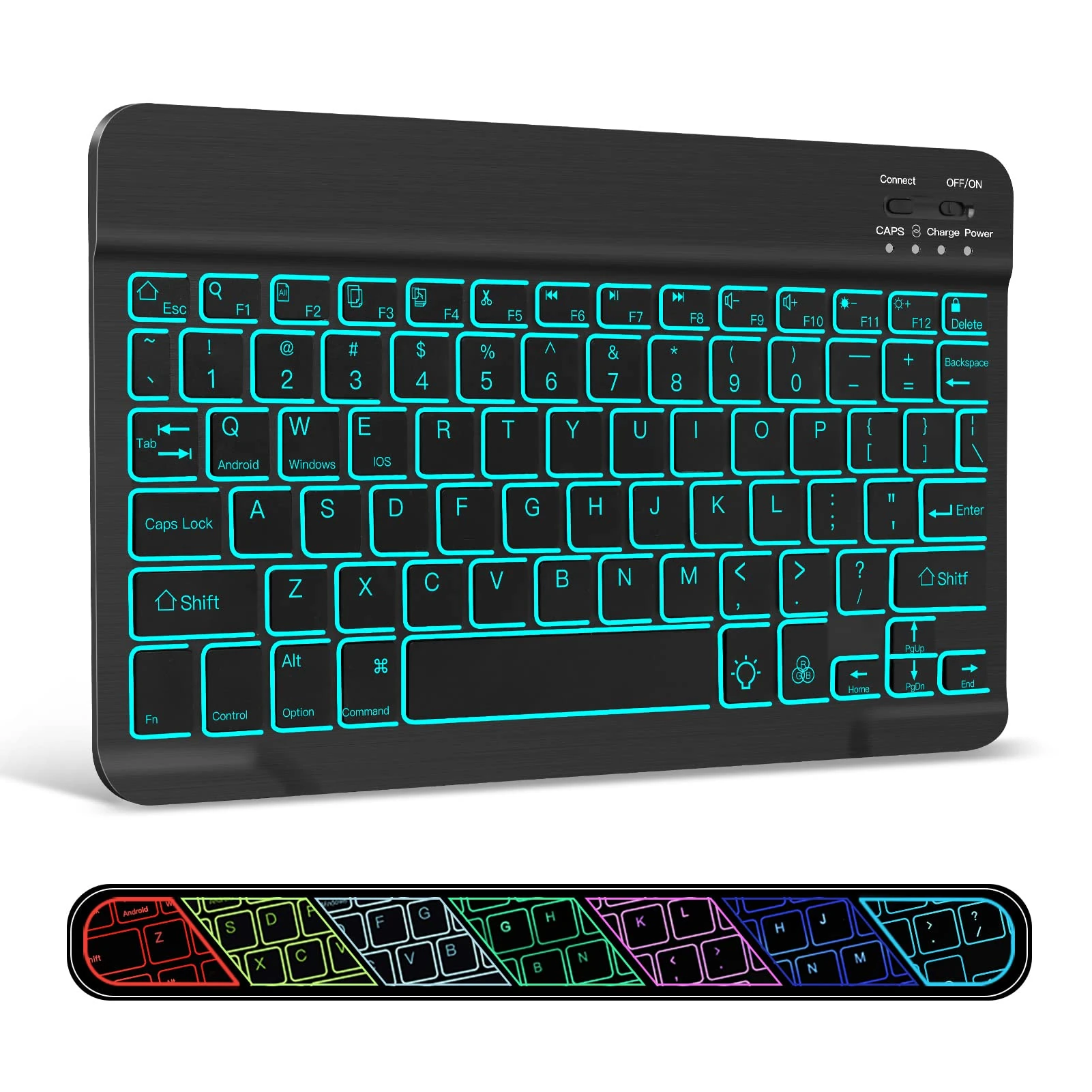 XIWMIX Ultra-Slim Wireless Bluetooth Keyboard - 7 Colors Backlit Portable Rechargeable Keyboard for iPad Air/Pro/11th/10th/9th/8th/7th/6th/Mini/Galaxy Tablet & More iOS Android Windows Deivces, Black