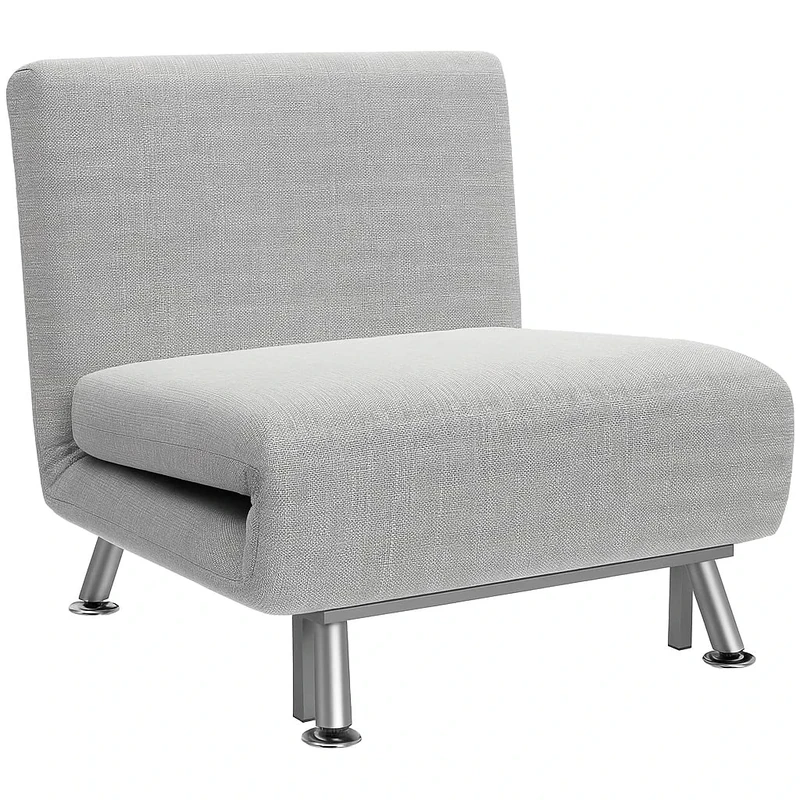 HOMCOM Single Sofa Bed Sleeper Foldable Portable Pillow Lounge Couch Living Room Furniture - Light Grey