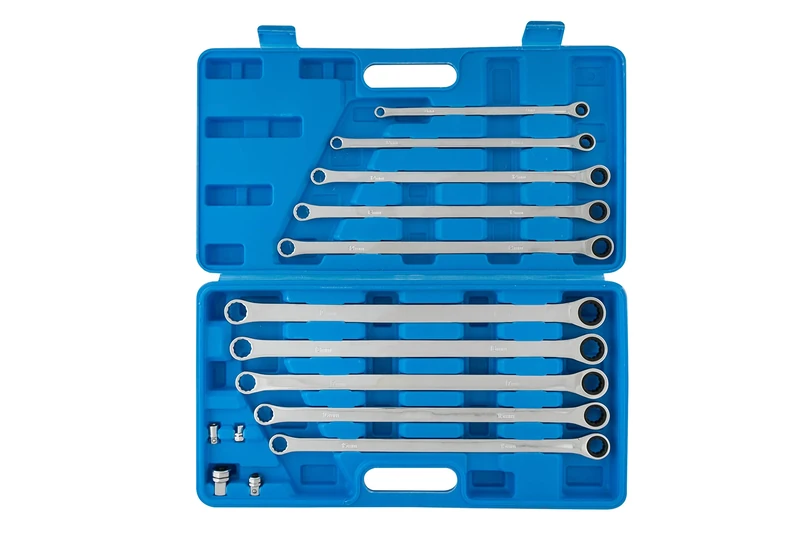 Blue Spot Tools 04307 10 Piece Professional Extra Long Metric Ratchet Spanner and Adaptor Set (8-19mm)