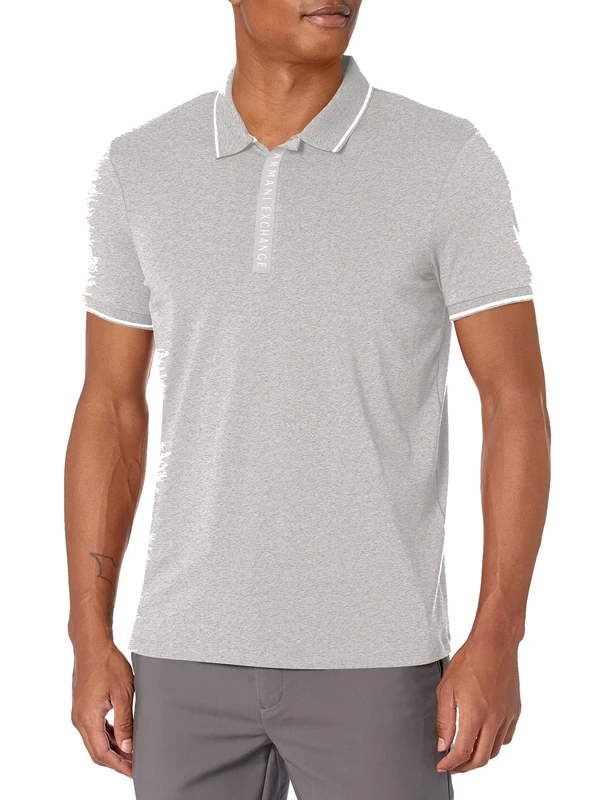 Armani Exchange Men's Logo Zip Jersey Polo Shirt, Heather Grey B09b, S - Image 1
