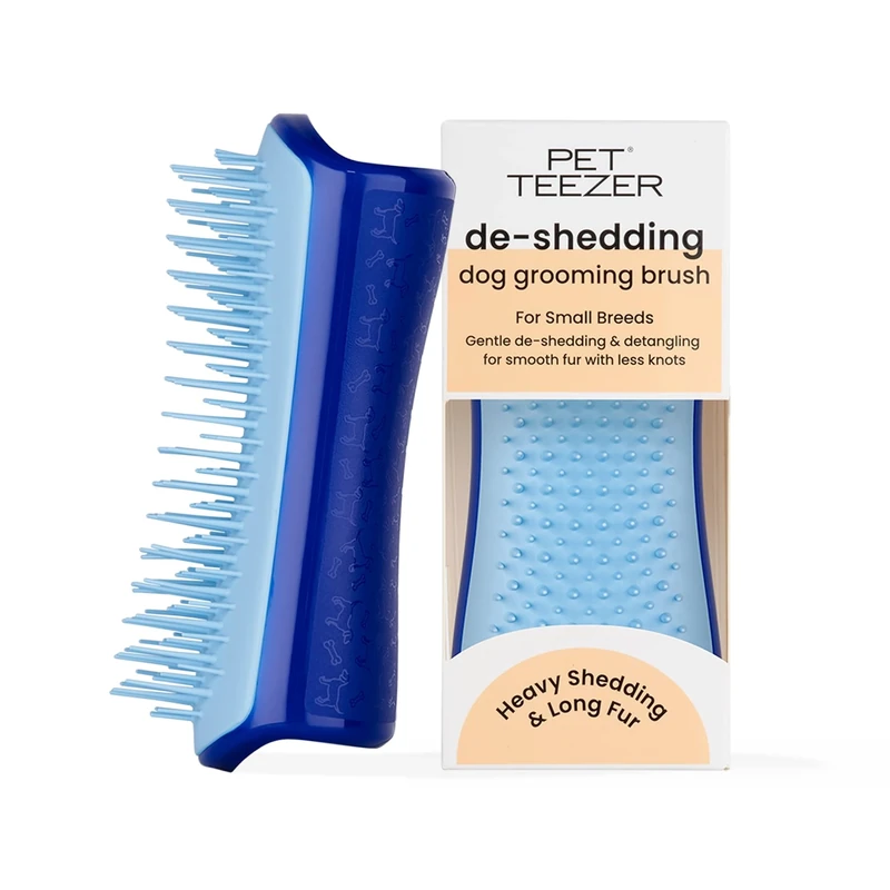 Tangle Teezer Small Pet Teezer Small De-Shedding Grooming Brush - Dry or Bath Brush - The Perfect Deshedding Brush for Dogs - Navy & Sky Blue